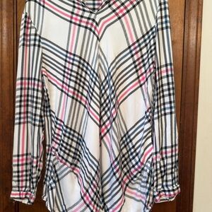 Cato Black, White, and Pink Plaid Button Down Shirt